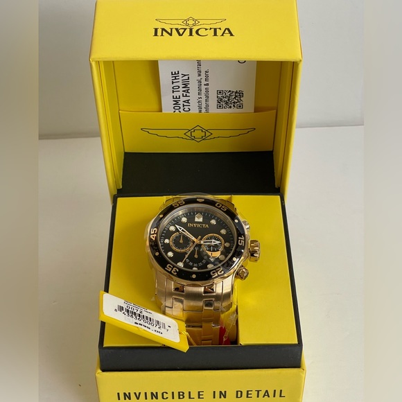 INVICTA Pro Diver Gold 0072 Mens Watch Chronograph Stainless Steel Band NIB - Picture 2 of 11
